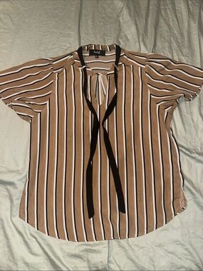 Striped Tie-Neck Blouse in Brown and Black - Lipslide